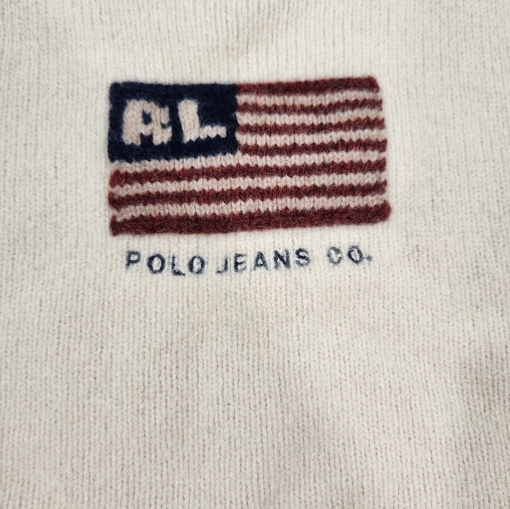 Ralph Lauren Flag Sweater Polo Cream Wool Old Money USA